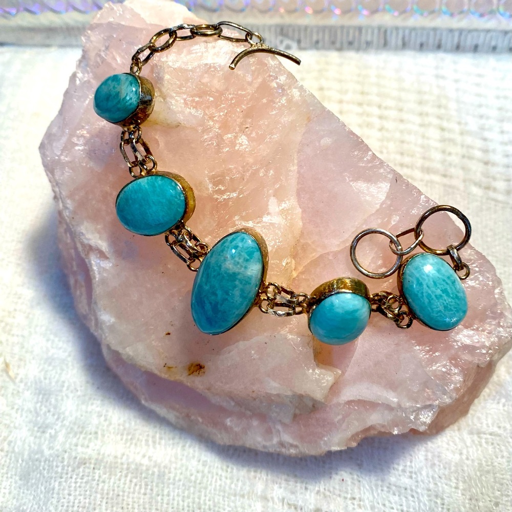Handmade Amazonite On Sterling Silver Bracelet. 7”-9”